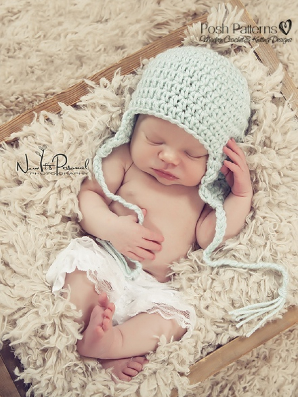 crochet newborn hat with ear flaps