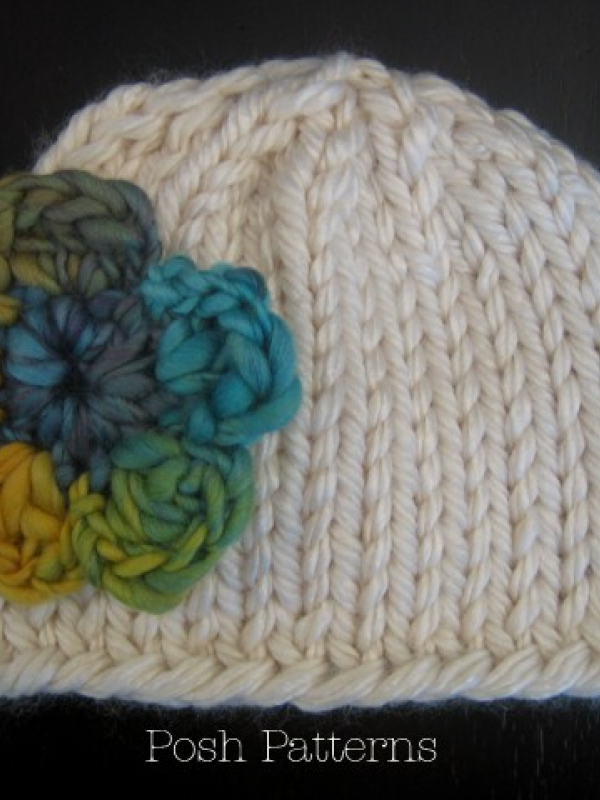 easy knitting pattern beginner beanie hat and flower