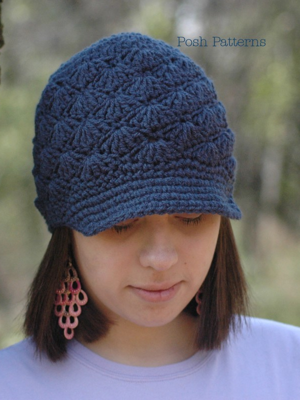 solid shell stitch newsboy visor hat pattern baby to adult