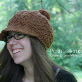 Crochet Pattern Newsboy Visor Hat with Pom Pom crochet newsboy hat pattern
