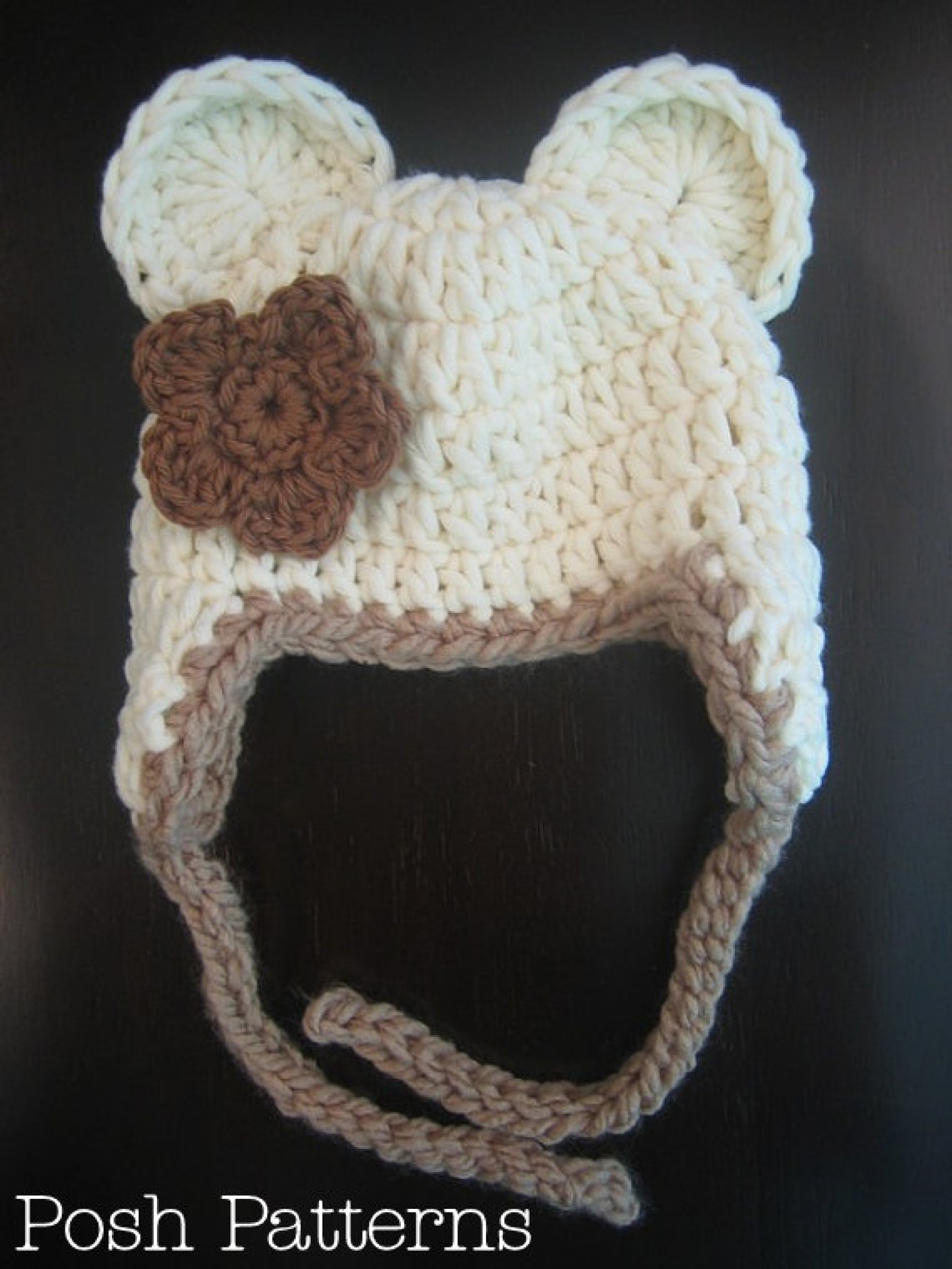 crochet hat bear pattern teddy hats ears newborn crocheted earflap chunky flower poshpatterns indiemade producto vendido por