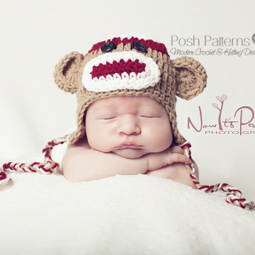 Sock Monkey Hat Crochet Pattern | Baby Earflap Hat