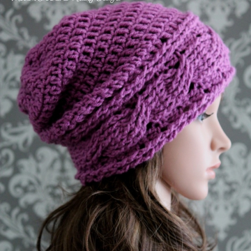 Horizontal Cable Crochet Slouchy Hat Pattern