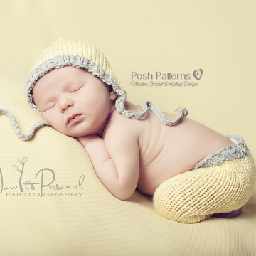 Knitting Pattern Baby Bonnet and Baby Pants | Pixie Hat & Pants